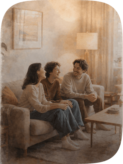 People connecting in warm conversation